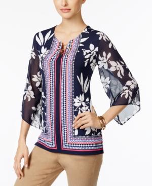 Jm Collection Chiffon-sleeve Keyhole Tunic, Only At Macy's