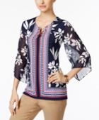 Jm Collection Chiffon-sleeve Keyhole Tunic, Only At Macy's