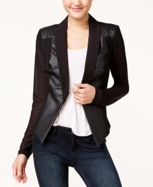 Material Girl Juniors' Faux-leather Ilusion-sleeve Blazer, Only At Macy's