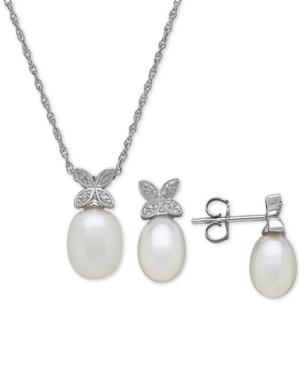 Cultured Freshwater Pearl & Diamond Accent Jewelry Set In Sterling Silver