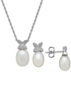 Cultured Freshwater Pearl & Diamond Accent Jewelry Set In Sterling Silver