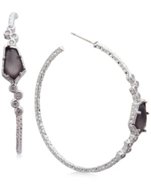 Lonna & Lilly Silver-tone Pave & Jet Stone Hoop Earrings