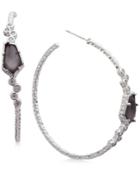 Lonna & Lilly Silver-tone Pave & Jet Stone Hoop Earrings