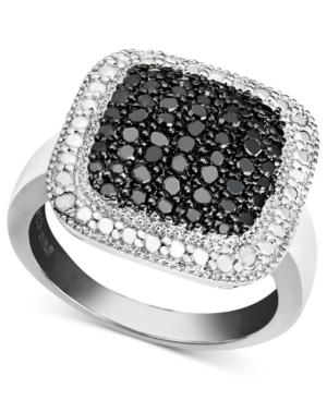 Victoria Townsend Sterling Silver Ring, Black Diamond (1/4 Ct. T.w.) And White Diamond Accent Square Ring