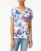 Karen Scott Henley T-shirt, Fan Floral Print