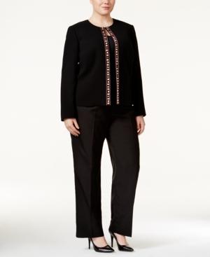 Tahari Asl Plus Size Bead-trim Crepe Jacket