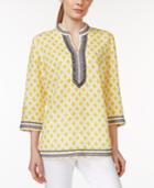 Charter Club Linen Printed Embroidered Tunic, Only At Macy's