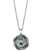 Le Vian Aquamarine (1-1/2 Ct. T.w.) And White And Chocolate Diamond (1/4 Ct. T.w.) Oval Swirl Pendant In 14k White Gold
