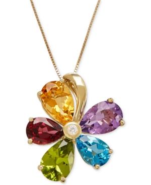 Multi-gemstone (12-7/8 Ct. T.w.) And Diamond Accent Flower Pendant Necklace In 14k Gold