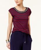 Cupio By Cable & Gauge Embellished Striped Blouse