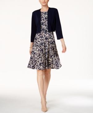 Jessica Howard Printed A-line Dress And Bolero Jacket