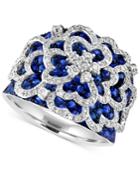 Royale Bleu Effy Sapphire (2-5/6 Ct. T.w.) And Diamond (3/4 Ct. T.w.) Flower Ring In 14k White Gold