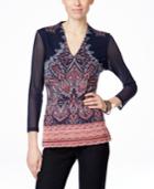 Inc International Concepts Printed Illusion-sleeve Blouse, Only At Macy's