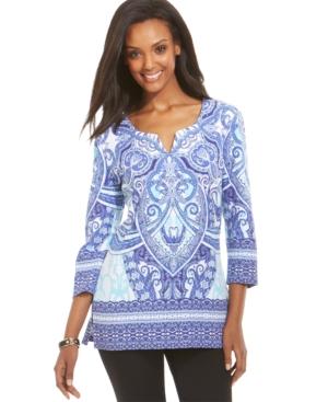 Jm Collection Split-neck Embellished Top