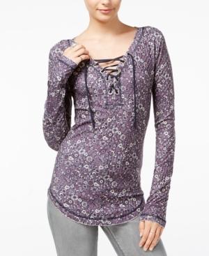 William Rast Gordon Revival Printed Lace-up Top