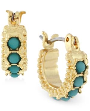 Bcbgeneration Gold-tone Blue Stone Bead Huggy Hoop Earrings