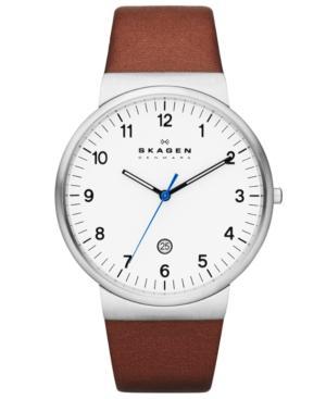 Skagen Men's Brown Leather Strap Watch 40mm Skw6082