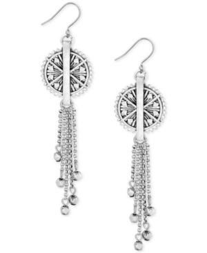 Lucky Brand Silver-tone Circle Pendant Fringe Drop Earrings