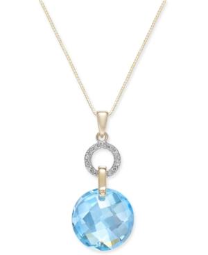 Blue Topaz (11 Ct. T.w.) & Diamond (1/8 Ct. T.w.) 18 Pendant Necklace In 14k Gold