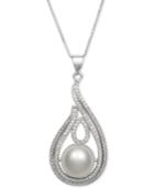 Cultured Freshwater Pearl (11mm) And Cubic Zirconia Swirl Pendant Necklace In Sterling Silver