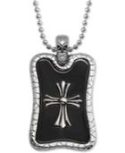 Men's Cross Dog Tag 24 Pendant Necklace In Stainless Steel & Black Ion-plate