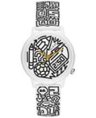 Guess Women's Pencils Of Promise & Timothy Goodman White Print Silicone Strap Watch 32mm, A Special Edition