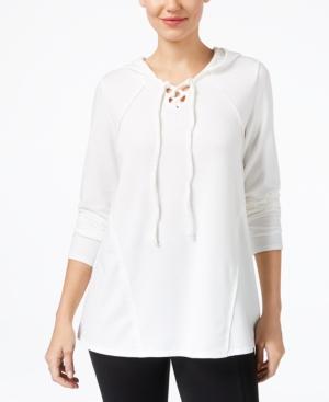 Style & Co Contrast Lace-up Hoodie, Created For Macy's