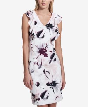 Calvin Klein Printed Ruffled Sheath Dress