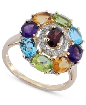 Multi-gemstone (3-1/2 Ct. T.w.) & Diamond (1/8 Ct. T.w.) Ring In 14k Gold