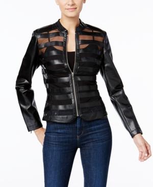 Inc International Concepts Faux-leather Mesh Peplum Jacket, Only At Macy's