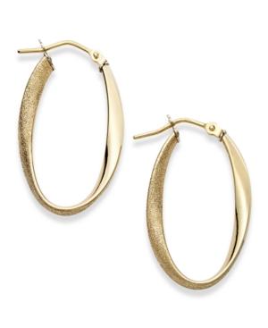 Polished And Textured Oval Twist Hoop Earrings In Italian 14k Gold