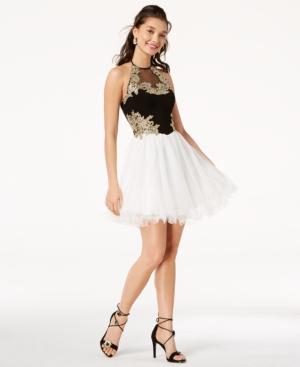 Blondie Nites Juniors' Embroidered Colorblocked Dress