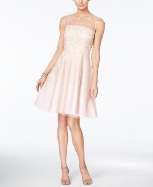 Tahari Asl Sleeveless Illusion-neckline Fit & Flare Dress