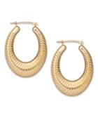 Signature Gold™ 14k Gold Earrings, Diamond Accent Oval Ribbed Hoop Earrings