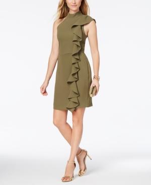 Adelyn Rae Ruffled Mock-neck Sheath Dress