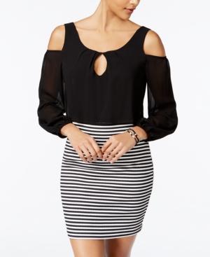 Emerald Sundae Juniors' Cold-shoulder Popover Dress
