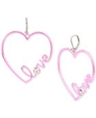 Betsey Johnson Pink-tone Crystal Love Heart Drop Earrings