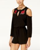 Be Bop Juniors' Rose Applique Cold-shoulder Romper