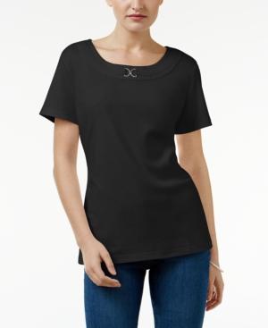 Karen Scott Buckle-trim T-shirt, Created For Macy's