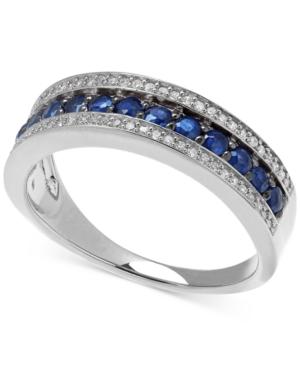 Sapphire (5/8 Ct. T.w.) And White Diamond (1/8 Ct. T.w.) Band In Sterling Silver (size 7)