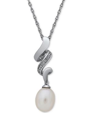 Cultured Freshwater Pearl (7 X 9mm) & Diamond Accent Pendant Necklace In Sterling Silver
