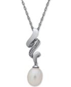 Cultured Freshwater Pearl (7 X 9mm) & Diamond Accent Pendant Necklace In Sterling Silver