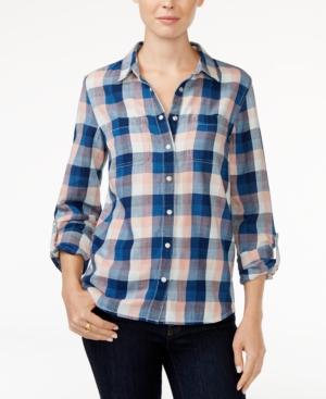 Tommy Hilfiger Roll-tab-sleeve Plaid Shirt, Only At Macy's