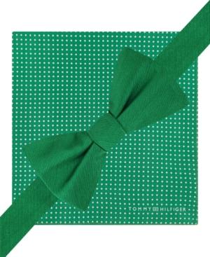 Tommy Hilfiger Solid Pre-tied Bow Tie And Dot Print Pocket Square Set