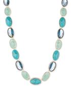 Anne Klein Large Blue Oval Stone And Crystal Collar Necklace