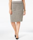 Kasper Plus Size Tweed Faux-suede Trim Pencil Skirt