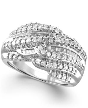 Diamond Multi-row Statement Ring (1 Ct. T.w.) In 14k Gold-plated Sterling Silver Or Sterling Silver