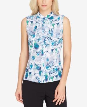 Tahari Asl Ruffle-front Stand-collar Shell