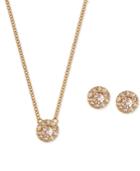 Givenchy Gold-tone Pink Crystal Pendant Necklace And Matching Stud Earrings