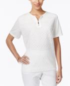 Alfred Dunner Petite Lace-front Zipper-detail Top